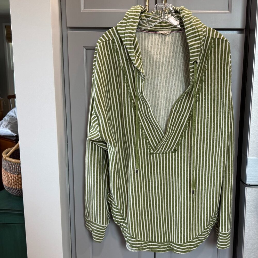 Pilcro Wharfside Striped V-Neck Hoodie Sweatshirt, Size L